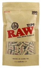  RAW NATURAL UNREFINED PRE-ROLLED FILTER ROACH TIPS ROLLING PERFECTO- BAG OF 200