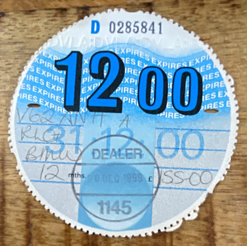 Vehicle tax disc 12 00 - vehicle,