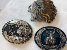 Beautiful Bergamot American Belt Buckles Featuring Native American Indians USA