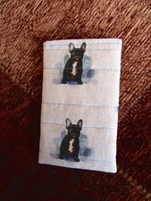 HANDMADE GLASSES/PHONE CASE IN FRENCH BULL DOG DESIGN COTTON FABRIC- 4 1/2" x 7"