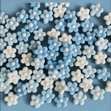 50 Edible Blue Fondant Flowers Cake Toppers Baby Shower, Boy, Birthday Decor