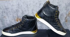 DIESEL TEMPUS DIAMOND MENS SNEAKERS BLACK LEATHER LACE UP HIGH TOP NECK TRAINERS