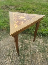 Vintage Inlaid Wood Corner Table Triangular Floral Marquetry Italian Side