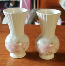 Pair Of Aldridge Pottery White Ornamental Vases with Flowers in Pastel Colours