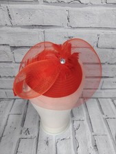 Elegant Red Fascinator With Feathers Net And Clips