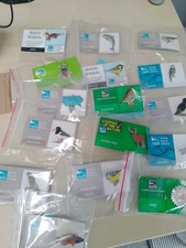 RSPB pin badges on various backing cards,mixed selection.
