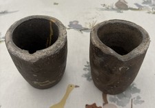 2 Antique Morgan Battersea Graphite Smelting Pots Metal Works Melting Crucible