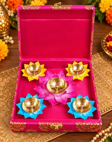 Set lotus diyas with - set, of