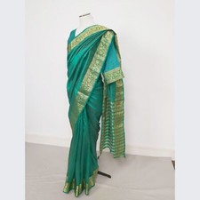 Zarkan Indian Designer Sale Saree with Blouse Banarsi Jade Golden UK Size M