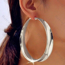 BIG thick 8cm SILVER FASHION metal HOOPS large HUGE HOOP EARRINGS statement