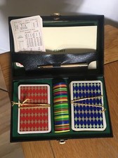 Vintage Playing Cards Box Leather Bridge Set Poker Carnet - Cartes A Jouer
