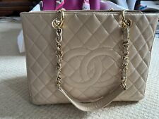 100% Genuine Chanel Beige Caviar GST Grand Shopping Tote Bag with Gold Hardware
