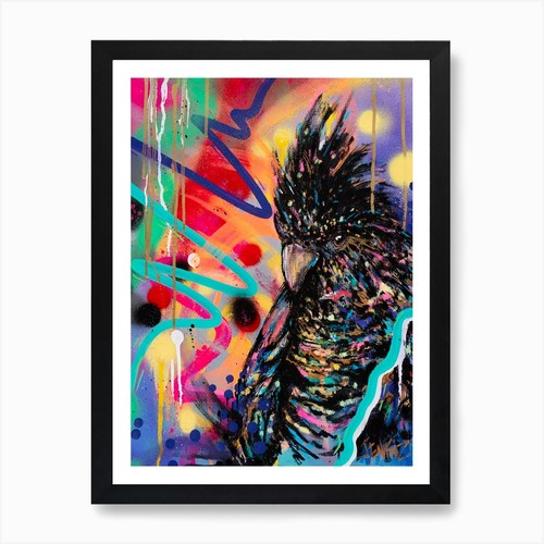 Black cockatoo art print - black,