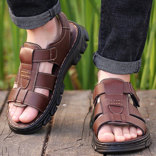 Mens leather summer sandals - leather,