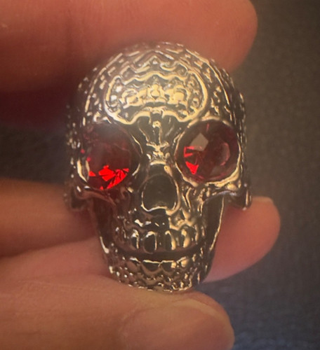 Skull ring unisex silver red - ring,
