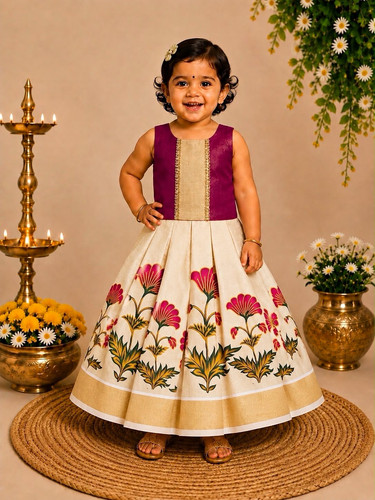 Girls purple cream floral - cream,