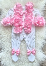 Romany Babygrow Extra Frilly Bling Bows Size 3-6   Months Reborn Baby Pink Bows