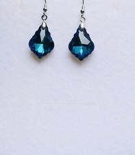 Stunning Ab Cobalt Blue Baroque Style Italian Crystal Drop Earrings