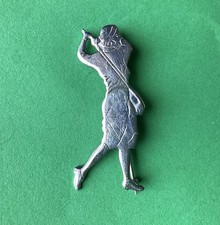 vintage Early Dunlop Golfer Mid Swing Lady Pin Badge  Golf  Balls Clubs Gear