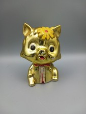 Gilt Gold Coloured Cat Shaped Japanese Thermometer/Money Box