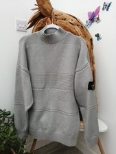 Stone Island Style Ribbed Turtleneck  Cotton Jumper Pale Grey Size 48 Chest New 