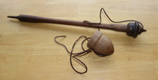 Antique Wooden Toy Spinning Top (metal tip)  with leather whip