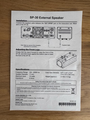 Yaesu speaker - sp-30,
