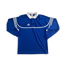 Vintage 90s Adidas Climalite Blue Rugby Shirt | Retro Stripes | Men's M - Fits L