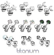 TITANIUM Stud Earrings - Tiny Small Crystal Opal Ball Star - Ear Rings