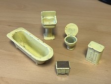 Vintage 1930s Rare Fairy lite Dolls House Bathroom Set Yellow Metal, 1:12 Scale