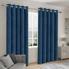 Heavy Blackout Velvet Curtains Pair Fully Lined Eyelet Ring Top Ready Made Panel