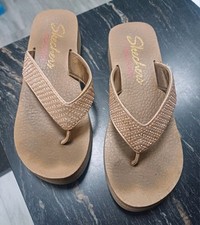 Skechers Yoga Foam Flip Flops Sandals | Taupe | UK 5