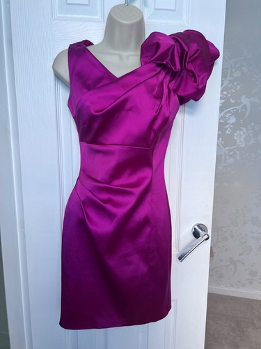 Pink satin evening dress - dress, prom