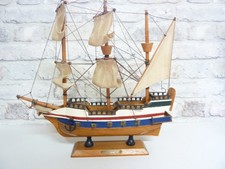 Golden Hind Hand Made Wooden Model Ship on Stand 12"x 3"x 12" Needs TLC