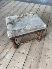 Vintage Wooden Fabric Seat Foot Stool With 4 Legs Upholstery Project