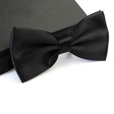Black Bow Tie Adjustable Satin Wedding Party Event Dickie Bow Plain Mens Necktie