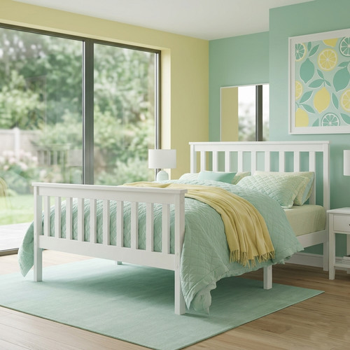 White 4ft 3ft wooden bed - wooden, frame