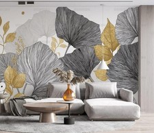 3D Line Leaves Background Self-adhesive Removeable Wallpaper Wall Mural