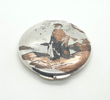 Japanese Okubo Brothers 950 Sterling Silver & Mixed Metals Inlaid Powder Compact