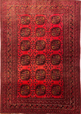 283 x 199cm Vintage Old Handmade Red Afghan Carpet Large Aqcha Oriental Wool Rug
