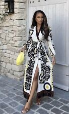 ZARA BLACK ECRU WHITE PRINTED MAXI WRAP KAFTAN DRESS SIZE XL 14 16 PAREO
