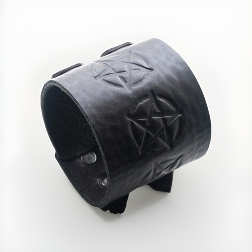 Pentagram black leather cuff - pentagram,