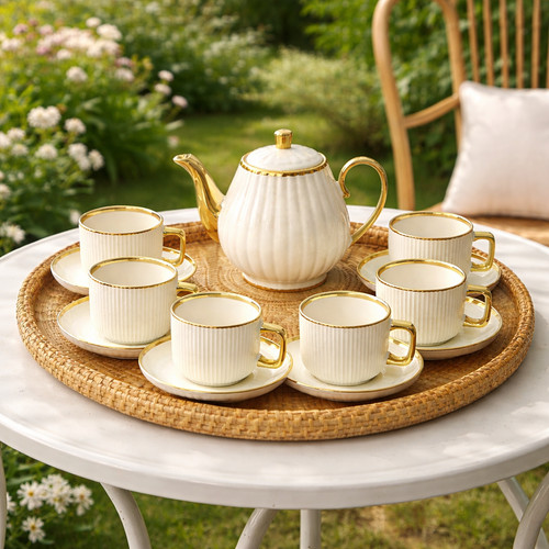 White ribbed ceramic - white, tea