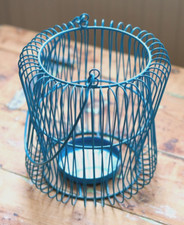 Hanging Wire Bird Cage Tea Light Holder Metal Candle Lantern Large Blue
