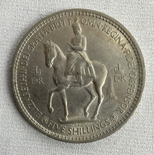 1953 Queen Elizabeth II Coronation Crown Commemorative Five 5 Shilling Coin