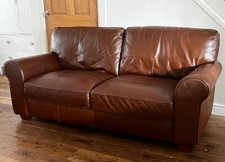 Lovely Leather 3 Seater Sofa Dark Tan Leather