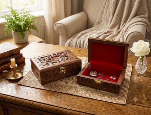 Wooden hand carved trinket - wooden,