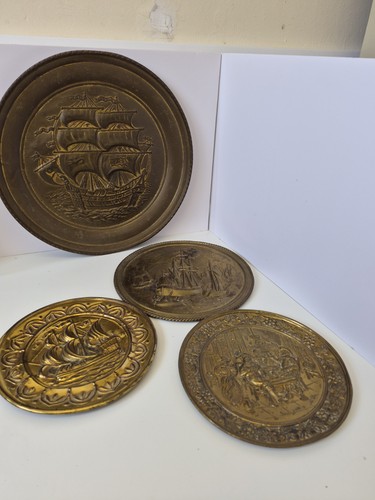 Vintage embossed brass ships - brass,