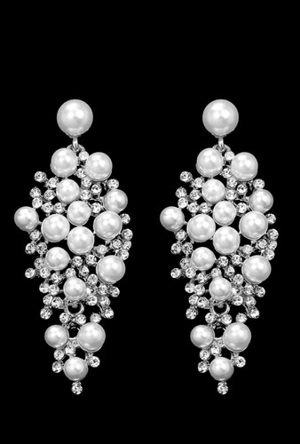 Large dangle pearls - pearls, rhinestone