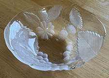 A small glass bowl with frosted etched fruit design, used, good condition